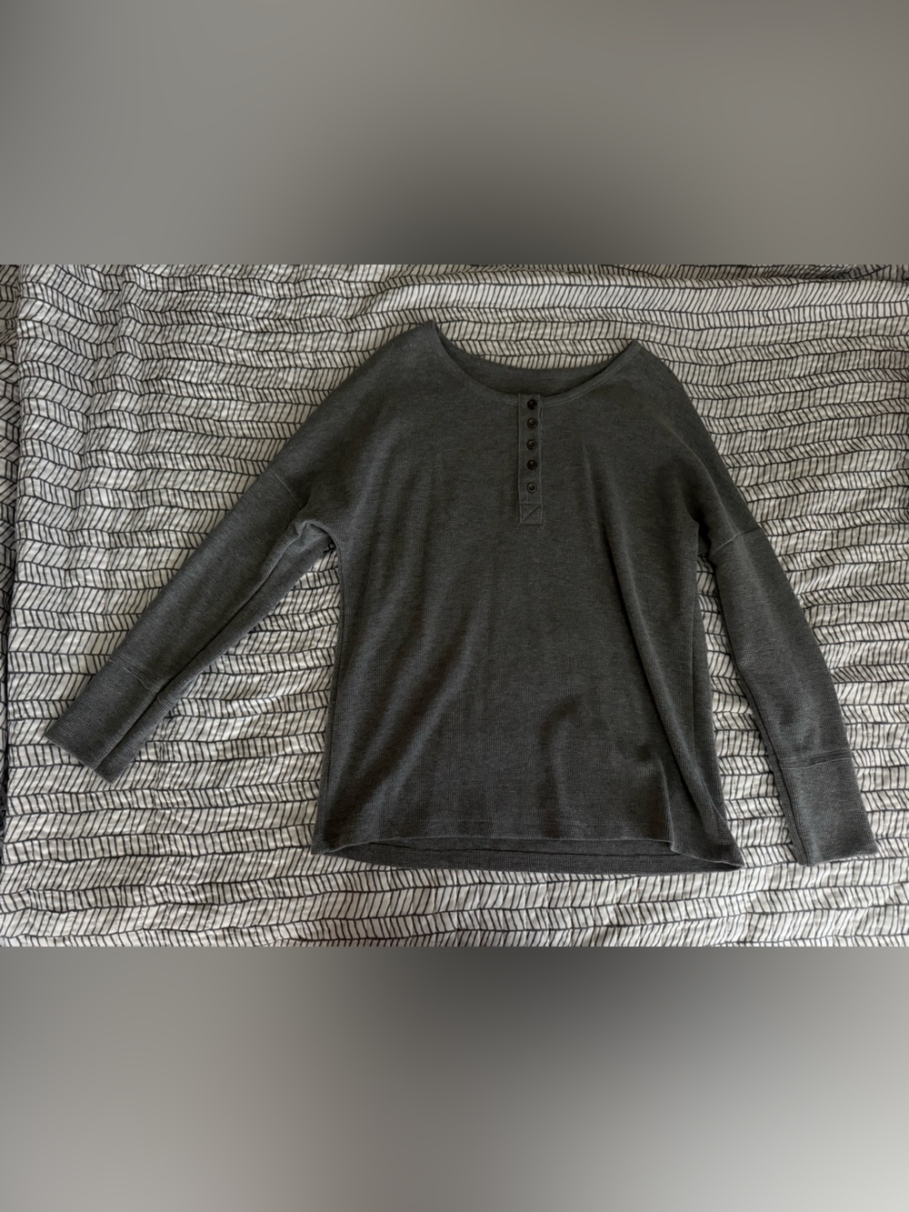 Women's Dark Gray Long-Sleeve Henley Sweater